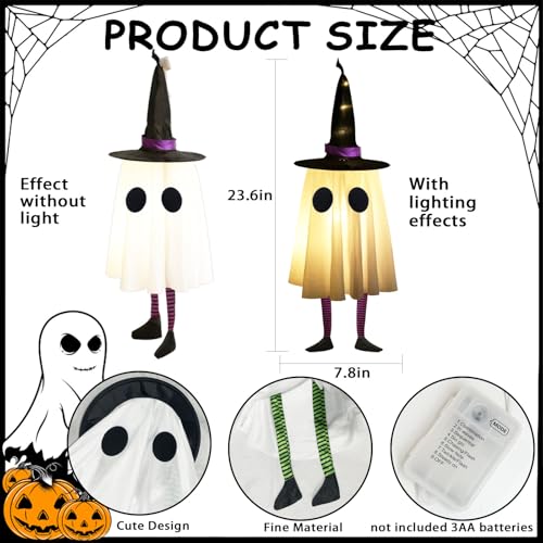 Halloween Ghost & Witch Hat Outdoor Decor - Glowing Spooky Lights Set