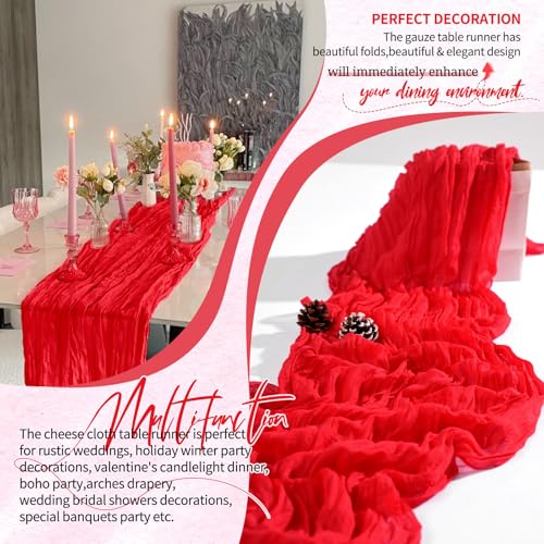 Red 4-Pack 10ft Cheesecloth Table Runner – Boho Gauze Rustic Wedding Decor