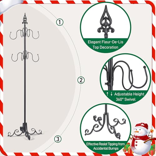 56-Inch Black Metal Christmas Stocking Holder Stand with 8 Adjustable Hooks