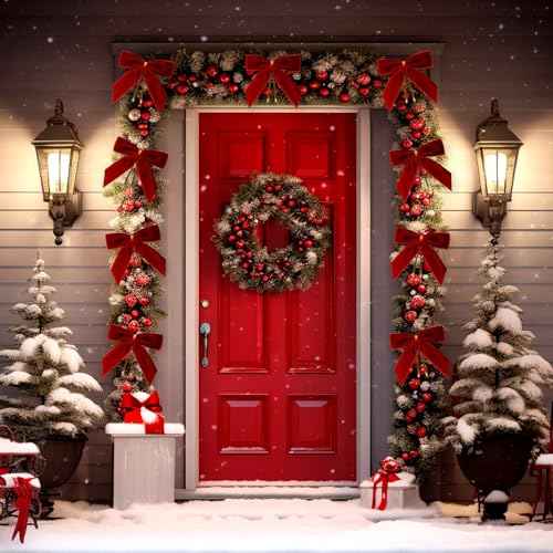 24 Pcs Christmas Bows,Burgundy Red Velvet Bows for Christmas Tree,Twist Tie Bows for Gift Wrapping,Wreath,Crafts,Home,Wedding,Party Decor,Small Christmas Decorations(8.9¡¿8.9 cm)