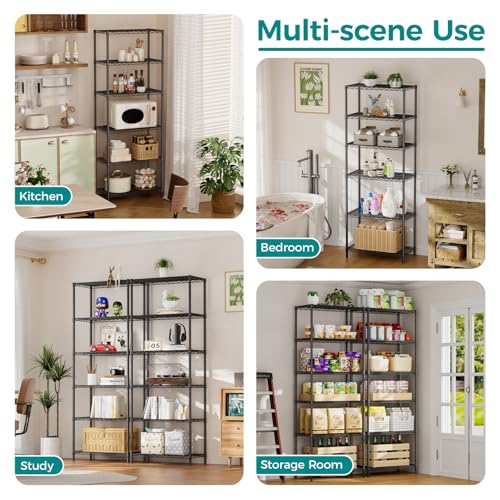 SINGAYE 6-Tier Metal Wire Shelving Unit, Adjustable Black Pantry Storage Shelf 14"D x 24"W x 72"H