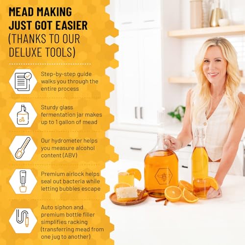 Complete Mead Making Kit for Beginners - Medium / Standard Deluxe Kit with 1-Gallon Glass Jug & Tools