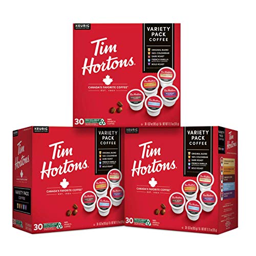 Tim Hortons Coffee Variety Pack 90 K-Cup Pods - Pack of 3, 30 Count Each