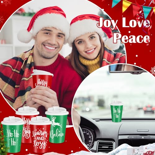 Red & Green Christmas Reusable Cup Set 40 Pcs 12 oz with Thick Lids