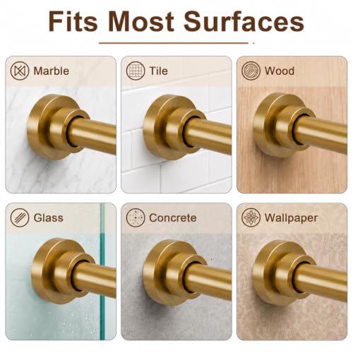 Adjustable Gold Shower Curtain Rod 34-82 Inches Tension No-Drill Support - 1 Pack