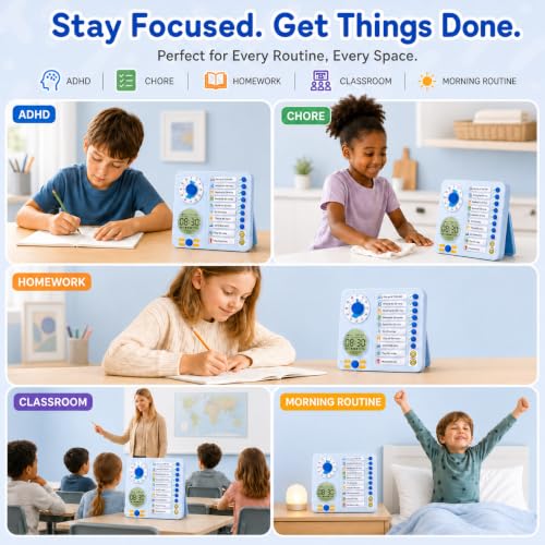 Blue 3-in-1 Visual Timer for ADHD Chore Chart & Task Planner Kids & Adults