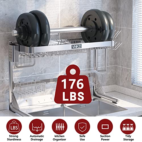 Silver 2-Tier Over Sink Dish Drying Rack - Adjustable Stainless Steel Kitchen Organizer
