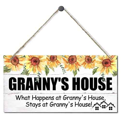 Vintage Granny's House Sign, 'What Happens...', Hanging Wood Wall Art, Gift for Grandma, 12x6 in
