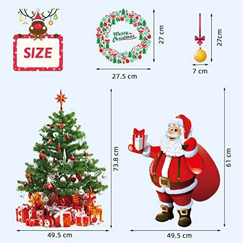 DIY Christmas Windows Stickers Wreath Snowflakes Santa Claus Xmas Tree Wall Window Clings Door Mural Decals Static Sticker for Showcase Winter Party Decorations (11 Sheets)