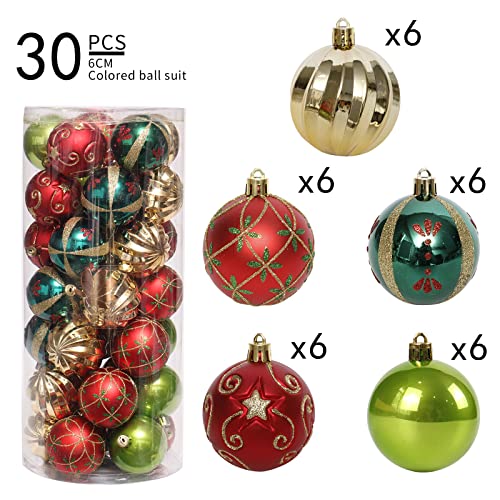 Roseleaf 30ct 2.36” Shatterproof Christmas Tree Ornaments Red Green Gold - Red/Green/Gold