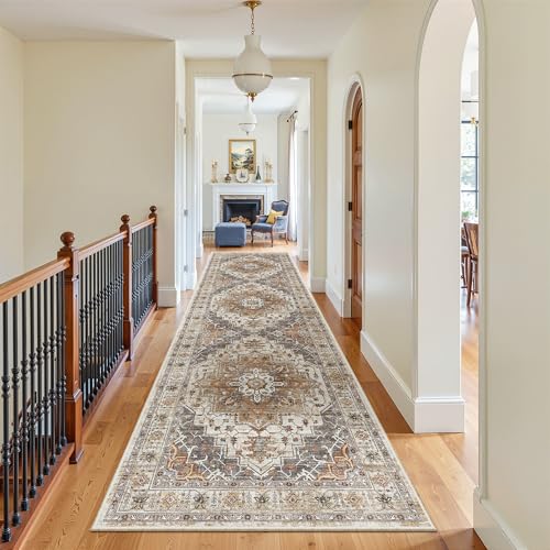 Madane 3x10 Washable Hallway Runner Rug - Turmeric & Grey Non-Slip Low-Pile