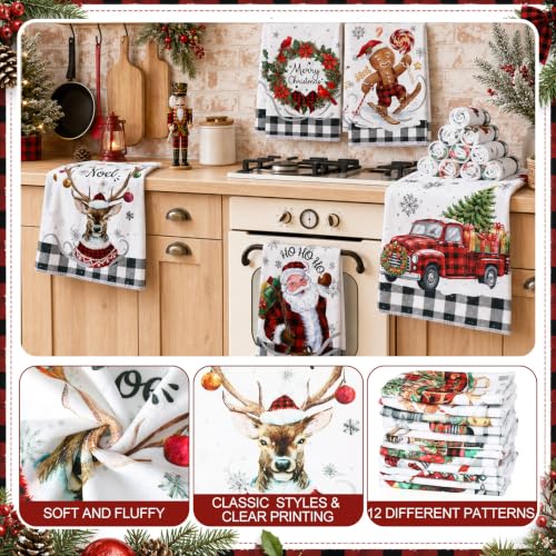 VitalCozy Simple Style 12-Pack Christmas Kitchen Towels 14x21 Inches