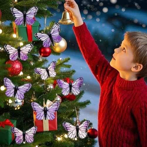 12Pack Artificial Feather Butterfly Christmas Decorations Pink Purple Bridal Butterfly Hair Clips Wedding Wall D?cor Tree Floral Bouquet Party Decor