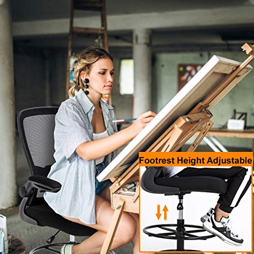 Tall Drafting Chair - Ergonomic Office Stool with Footrest - Black