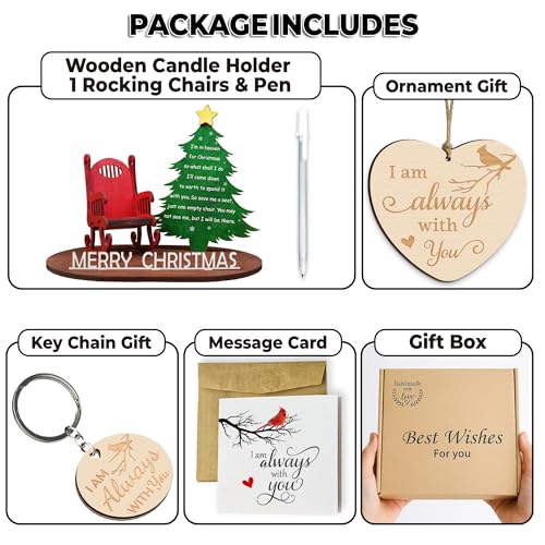 Memory Christmas in Heaven Wooden Candle Holder, Memorial Ornament, Bereavement Keychain, Sympathy Card Gift for Loss of Loved One, DIY Decoration Christmas in Heaven Rocking Chair Keepsake FF624
