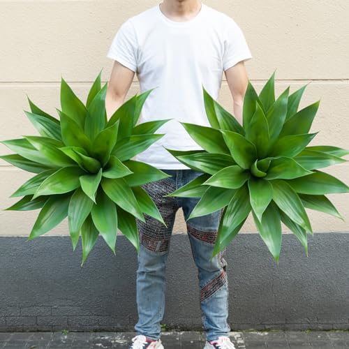 28 Inch Artificial Agave Plants Outdoor Set of 2 - Realistic Faux Succulents for Patio Garden & Porch, UV Resistant, No Pot, Green - Ttranewsoo 28" Green-2