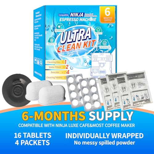 Espresso Machine Cleaning Kit for Ninja Luxe Cafe - 6 Month Supply Descaling Tablets Water Filters