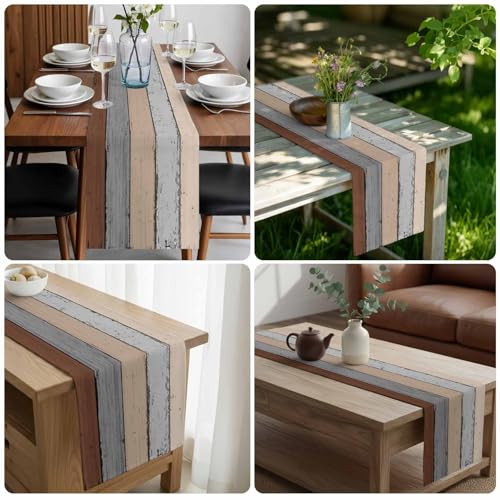 Vandarllin 13x70 Brown Grey Farmhouse Table Runner - 70-72in Rustic Burlap Cotton Decor