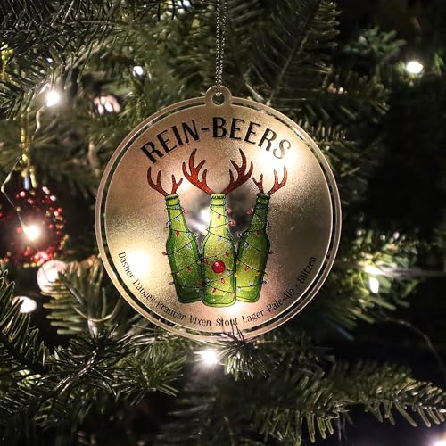 LINHARA Rein-Beers Beer Ornament Acrylic Suncatcher for Christmas Tree Funny Holiday Decor
