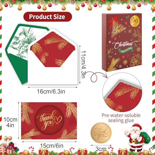 50 Pack Christmas Thank You Cards with Envelopes and Stickers, 5