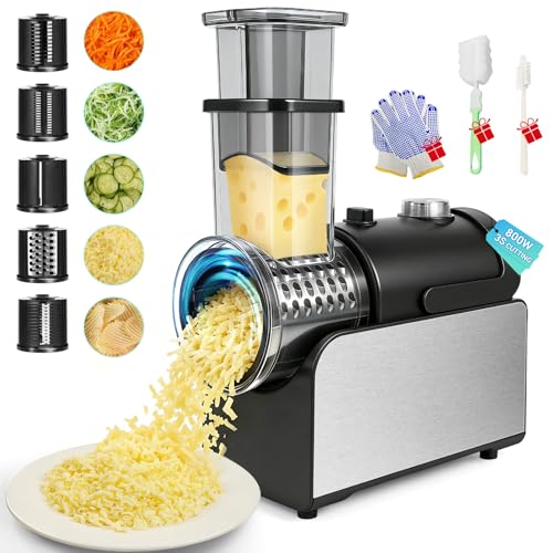 Electric Cheese Grater 5-in-1 Stainless Steel 800W with Black & Silver Finish