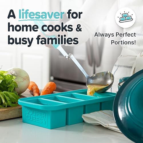 Souper Cubes 1 Cup Silicone Freezer Molds with Lids - Aqua 2-Pack