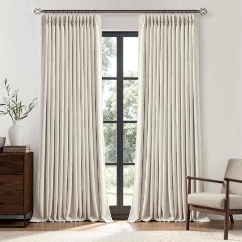 MIULEE Blackout Linen Curtains 2 Panels 50x102 Inches Natural Pinch Pleat