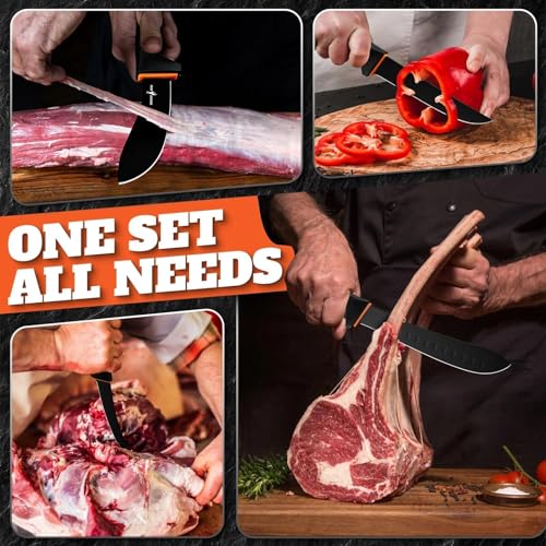 Golden Bird Butcher Knife Set - Non-slip Skinning with Roll Bag