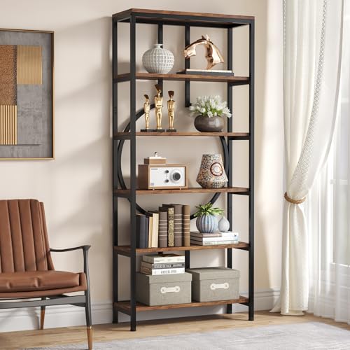 Industrial 6-Tier Tall Bookshelf with Open Shelves - Rustic Brown, 70.9 Inch - Variation 1