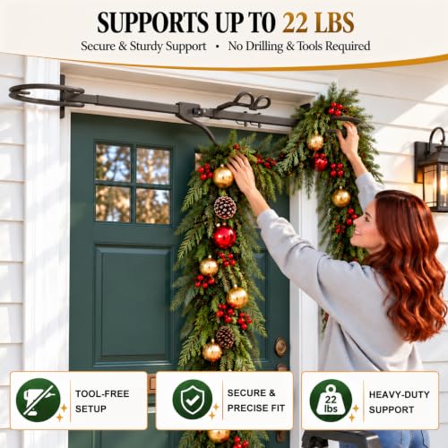 MJZ Garland Hanger for Front Door, Adjustable 34"-53" Holder, Brown