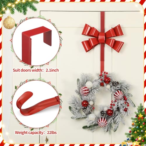 2 Pcs Red Bow Wreath Hanger 12 Inch - Otoolling Adjustable, No-Drill