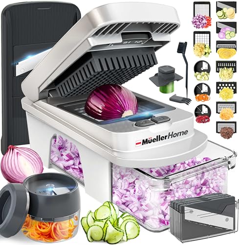 Mueller Pro-Series All-in-One Mandoline Slicer with 12 Blades - White Sand & Gray
