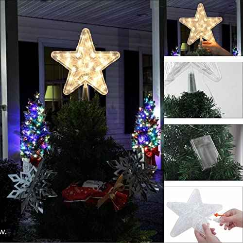 DERAYEE Christmas Star Tree Topper Lighted, Xmas Tree Topper with Lights Light Up Star Topper for Christmas Tree Decorations Battery Operated 9 Inch