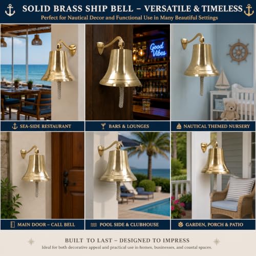 Nagina International Brass Ship Bell Wall Hanging Nautical Decor - 10 Inch