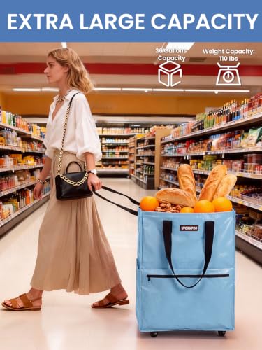 Dusty Blue WORKPRO Large 36-Gallon Rolling Grocery Bag with 5 Wheels