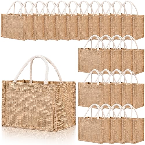 Mini Burlap Tote Bags Set 24 Pcs 9.06 x 6.3 x 5.12 Inches Classic Jute