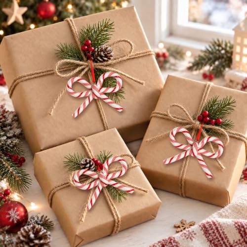 Candy Cane Bow Ornaments for Christmas Tree Decorations, Red and White