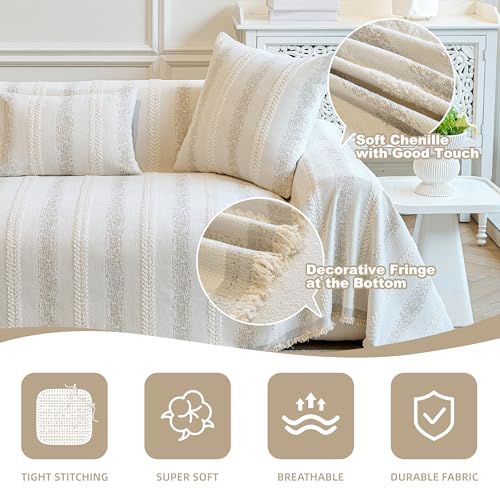 Beige 71x118-Inch Washable Couch Cover for Dogs & Pets, Non-Slip Sectional Sofa Protector