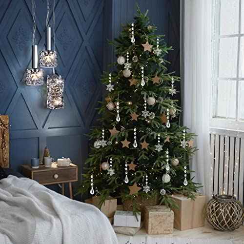 YUJUN 38PCS Christmas Tree Crystal Decorations Winter Snowflakes Christmas Icicle Drops Ornaments Hanging Chandelier Pendants Beads for Xmas Winter New Year Wedding Party Decor