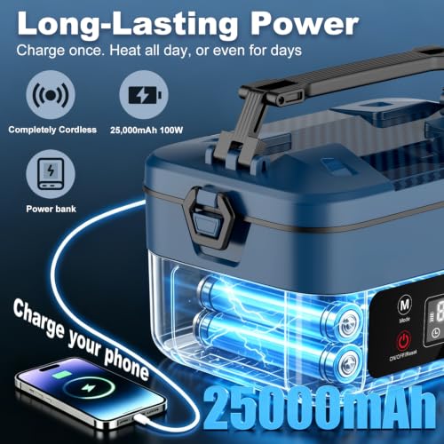 Cordless Electric Heated Lunch Box, 25000mAh Auto Heating Timer