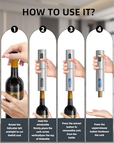 Newise Silver Rechargeable Electric Wine Opener Gift Set with Aerator & Stoppers