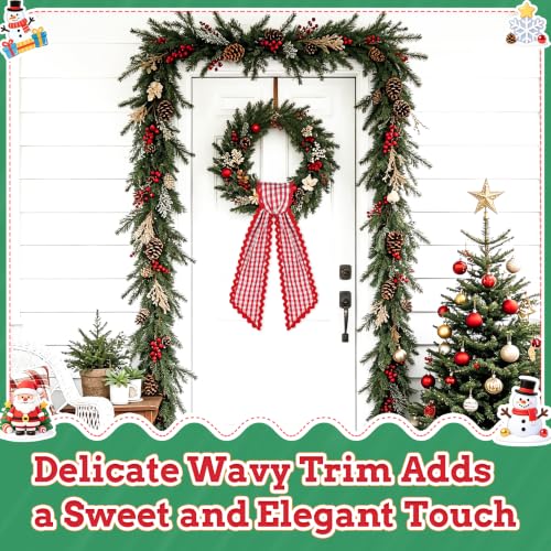 HOMEBROS Red and White Plaid Wreath Sash with Trim, 56" Front Door Decor