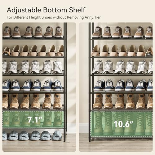 Black 8-Tier Shoe Rack Organizer for Closet - Holds 50 Pairs, Metal Storage