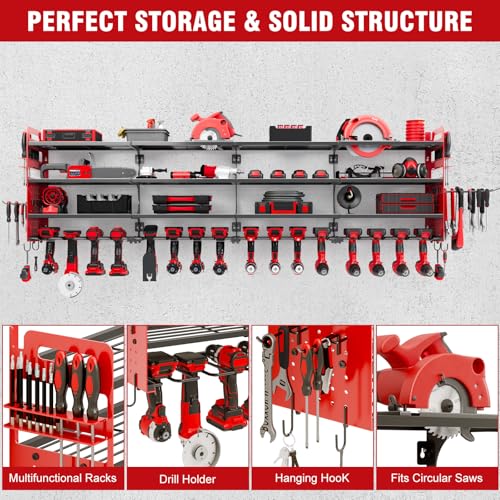 Large Power Tool Organizer Wall Mount, 16 Drill Holders Storage Rack,