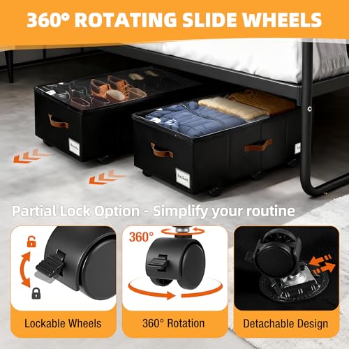 VatFott Black 2-Pack Under Bed Storage with Wheels, 11-inch Dorm Organizer