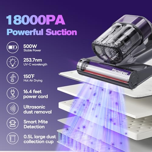 Gray Mattress Vacuum Cleaner with UV-C Light & 18KPa Suction - Deep Fabric Cleaning