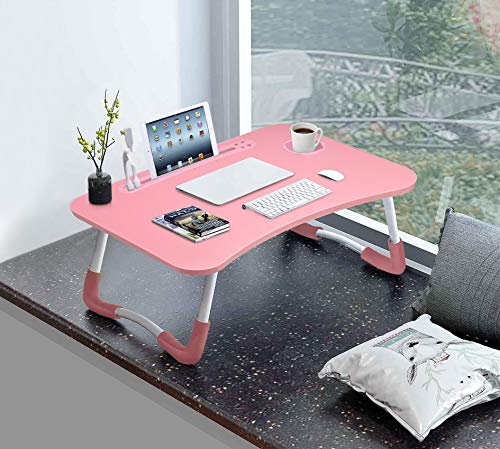 Pink Slendor Foldable Lap Desk with Cup Holder for Bed Couch Floor