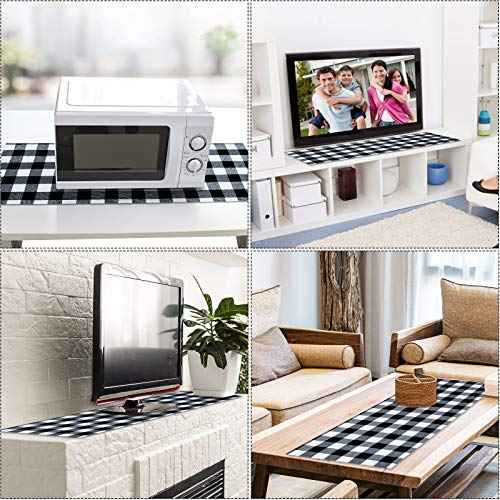 Senneny Buffalo Check Table Runner Cotton Black and White Plaid Classic Stylish Design for Family Dinner Christmas Holiday Birthday Party Table Home Decoration (Black and White, 14 x 36 Inch)