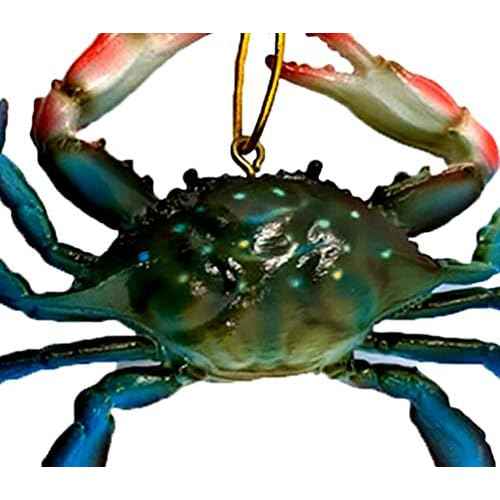 Hand Painted Blue Crab Christmas Ornament, Nautical Xmas Tree Hanging Decor, Maryland Themed Gift, 4 inches