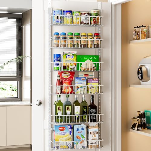 White 6-Tier Over-the-Door Pantry Organizer - Adjustable Metal Spice Rack